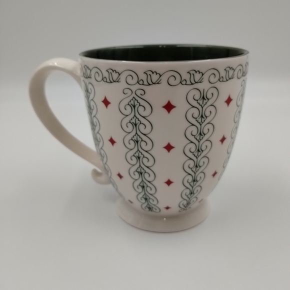 2003 Starbucks Barista Coffee Cup Mug White Green Scroll Red Diamonds 18oz - Picture 8 of 13